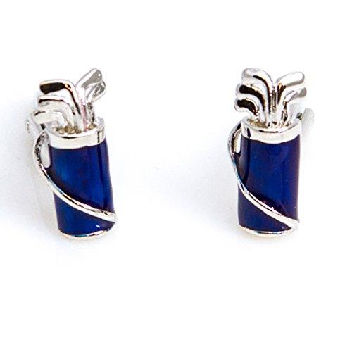 Blue Golf Clubs & Bag Silver Cufflinks Set