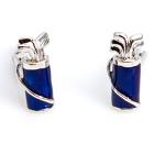 Blue Golf Clubs & Bag Silver Cufflinks Set