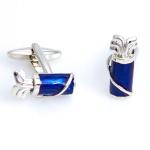 Blue Golf Clubs & Bag Silver Cufflinks Set