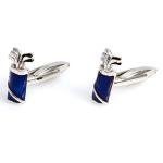Blue Golf Clubs & Bag Silver Cufflinks Set