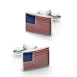 Enamel US Flag Silver Cufflinks for Men
