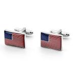 Enamel US Flag Silver Cufflinks for Men