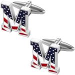 AMITER Men's Initial Cufflinks with American Flag Design