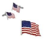 Silver American Flag Enamel Cufflinks and Lapel Pin