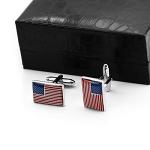 Enamel US Flag Silver Cufflinks for Men