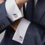 AMITER Men's Initial Cufflinks with American Flag Design