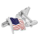 Silver American Flag Enamel Cufflinks and Lapel Pin