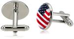 USA Flag Silver Cufflinks and Tie Bar Set