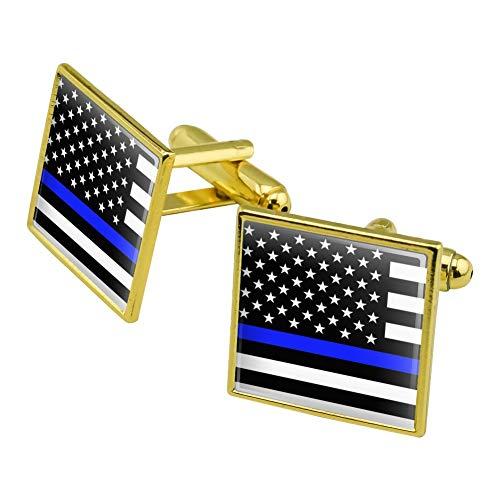 Thin Blue Line American Flag Silver Cufflinks Set