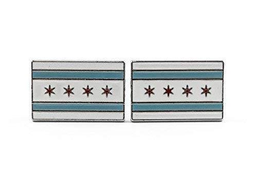 Chicago Flag Silver Cufflinks and Accessories