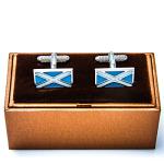 Scotland Flag Silver Cufflinks with Gift Box