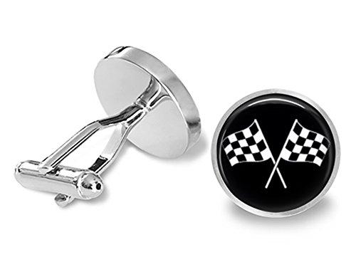 Checkered Flag Silver Cufflinks