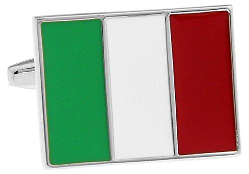 Italian Flag Silver Cufflinks with Gift Box