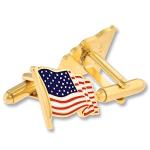 USA Flag Silver Cufflinks and Lapel Pin Set