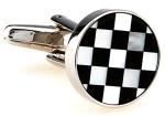 Mother of Pearl Black and White Check Cufflinks