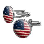 Rustic Betsy Ross American Flag Silver Cufflinks