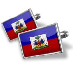 Haiti Flag Silver Cufflinks