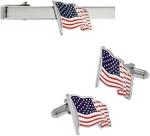 Silver Patriotic American Flag Cufflink and Tie Clip