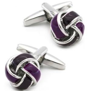 Stylish Black & Purple Knot Silver Cufflinks