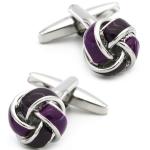 Stylish Black & Purple Knot Silver Cufflinks
