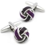 Stylish Black & Purple Knot Silver Cufflinks