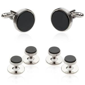Men's Onyx and Silver Tuxedo Cufflinks Set