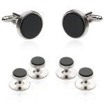 Men's Onyx and Silver Tuxedo Cufflinks Set