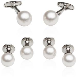 Men's Silver Cufflinks and Studs with Pearl