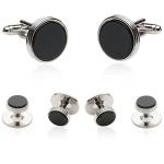 Men's Onyx and Silver Tuxedo Cufflinks Set