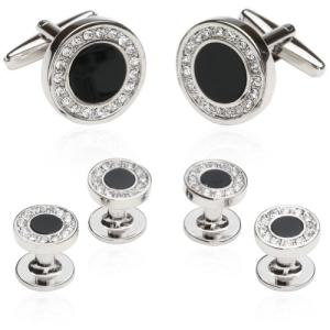 Black Onyx Silver Cufflinks and Studs Gift Set