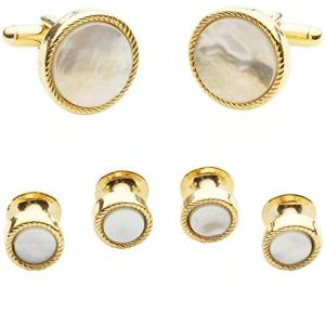 Gold Mother of Pearl Round Tuxedo Cufflinks Set