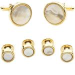 Gold Mother of Pearl Round Tuxedo Cufflinks Set