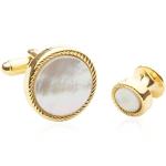 Gold Mother of Pearl Round Tuxedo Cufflinks Set