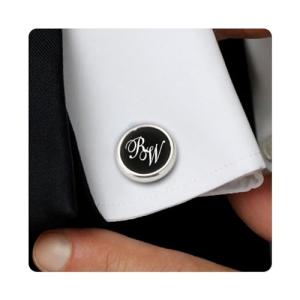 Personalized Engraved Silver Cufflinks with Black Onyx