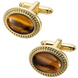 Oval Tigers Eye Gemstone Silver Cufflinks for Men