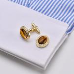 Oval Tigers Eye Gemstone Silver Cufflinks for Men