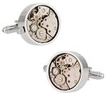 Steampunk Silver Watch Movement Cufflinks with Box