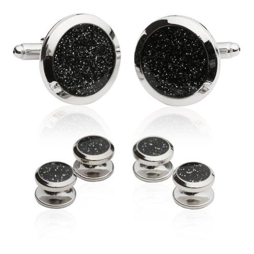 Men's Black Diamond Dust Silver Cufflinks Set