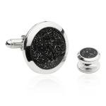 Men's Black Diamond Dust Silver Cufflinks Set