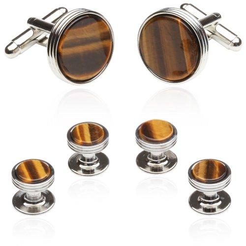 Tigers Eye Silver Cufflink Set with Gift Box