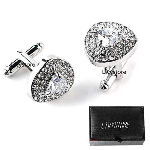 Heart Shaped Silver Cufflinks with White Crystals