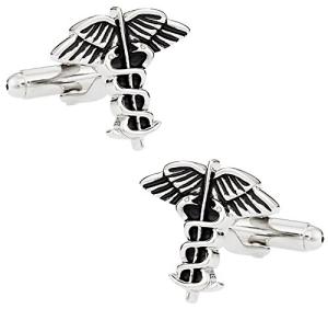 Silver Medical Caduceus Cufflinks with Box