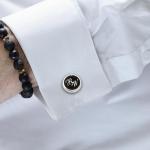 Personalized Engraved Silver Cufflinks with Black Onyx