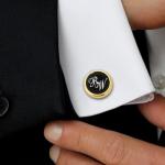 Personalized Engraved Silver Cufflinks with Black Onyx