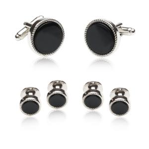 Onyx Silver Cufflinks and Studs Formal Set