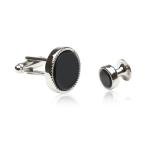 Onyx Silver Cufflinks and Studs Formal Set