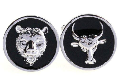 Bear and Bull Wall Street Silver Cufflinks Set
