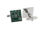 Green Circuit Board Silver Cufflinks in Gift Box