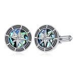 Compass Silver Cufflinks with Abalone Inlay