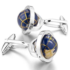 Rhodium Plated Blue Globe Earth Cufflinks